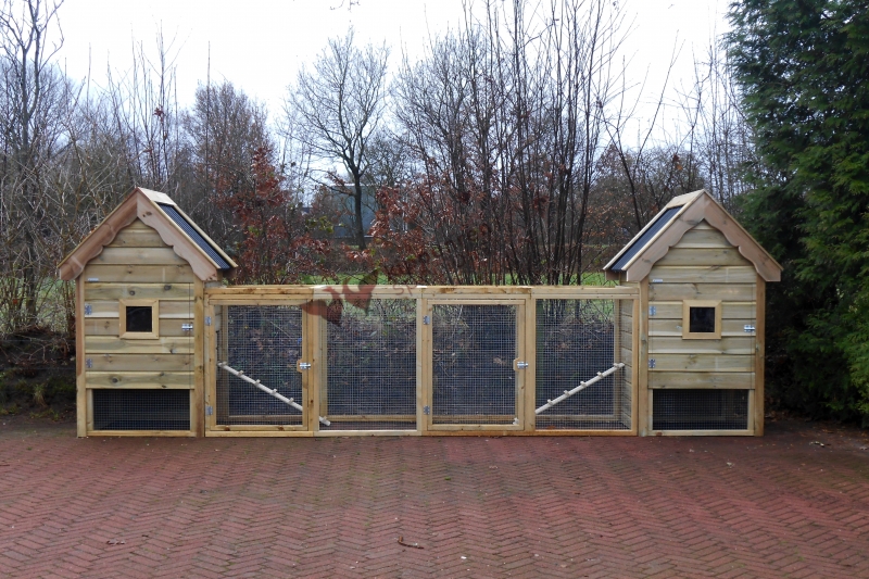 Kippenhok Lakenvelder dubbel met ren (dak gaas panelen) .